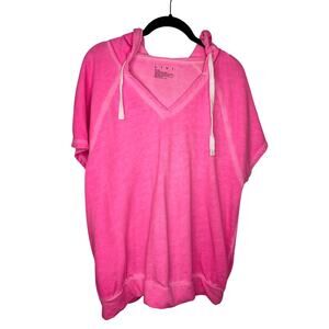 Livi Lane Bryant V-Neck Hooded Short-Sleeve Lightweight Sweatshirt Pink 14/16